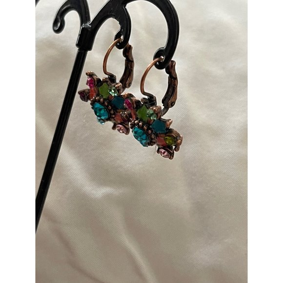 Vintage Colorful Resin Rhinestone Floral Design Pierced Earrings - Picture 7 of 12